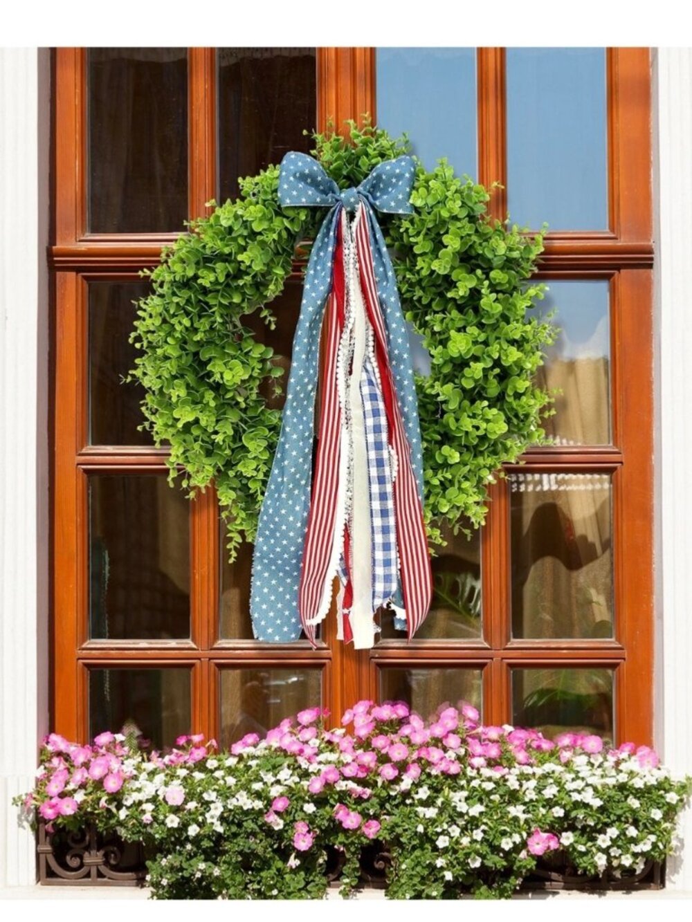 Patriotic Boxwood Wreath 24” Red/Wh/Blue Bow America Front Door My Texas House